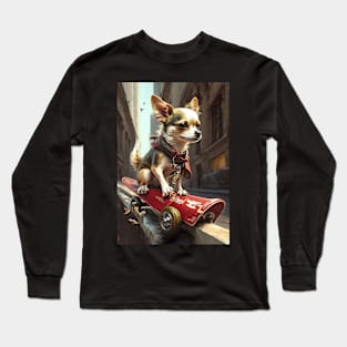 Chihuahua Dog on Red Skateboard Greeting Card Long Sleeve T-Shirt